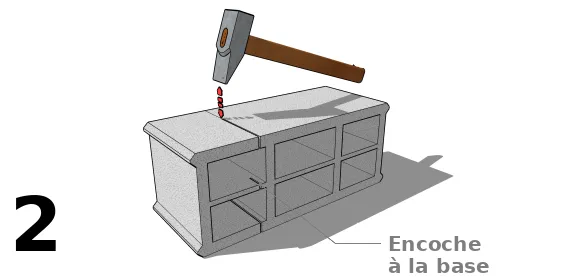 Encoches sur la base du parpaing