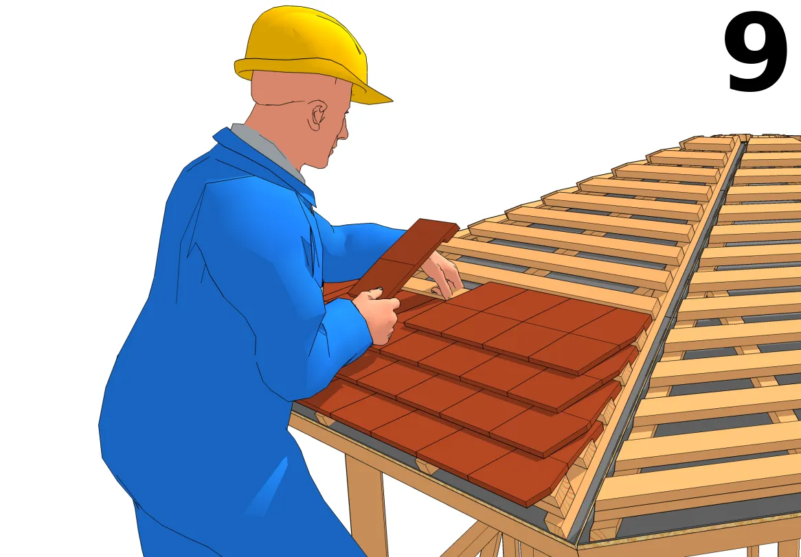 Pose des autres rangées de tuiles