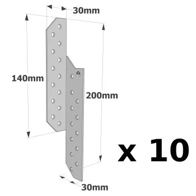 Patte de solivage DROITE - 30x200x2mm - Réf. PSD200/30/2_10