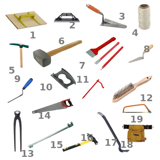 Les outils de maçon et de coffreur