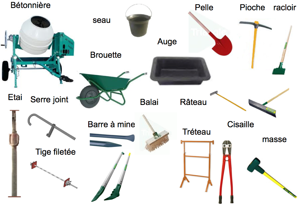 Les outils du maçon et du coffreur