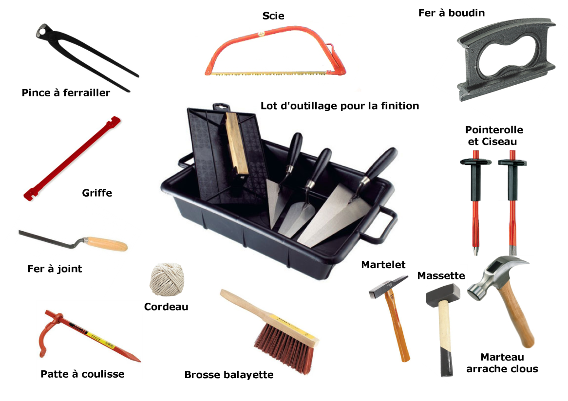 Outillage pout coffrer, pour ferrailler et pour les divers finitions