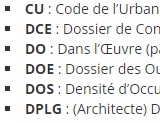 Les listes des abréviations et les définitions 
