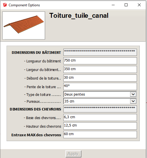 Le menu du composant