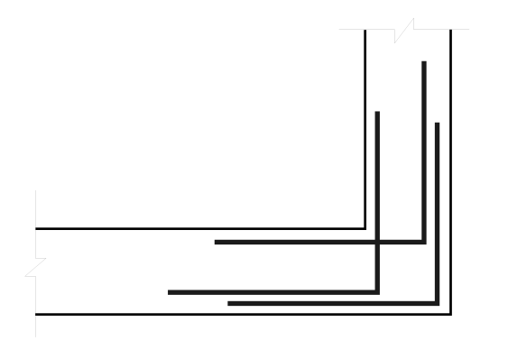 Chaînage vue en plan avec trois équerres de liaison