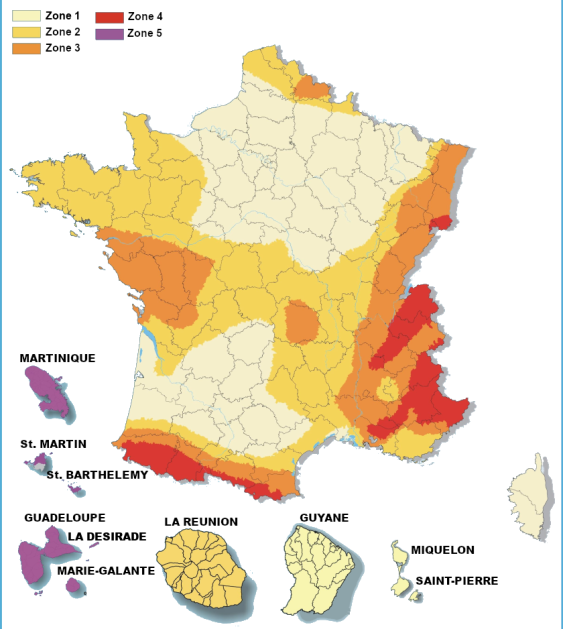 Carte du zonage sismique de la France